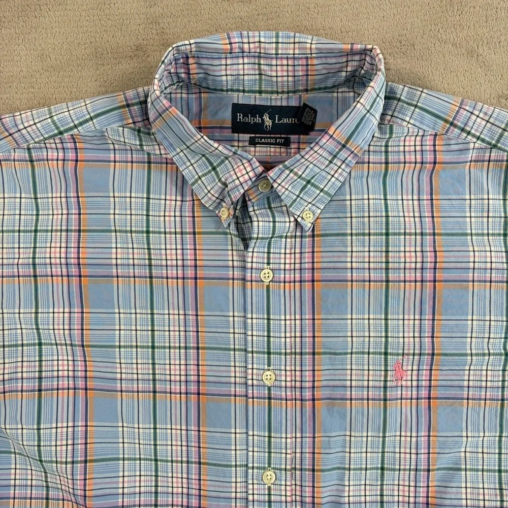 Polo Ralph Lauren Oxford Classic Fit Shirt Men 2XL Multi Plaid Pony‎ Preppy SS